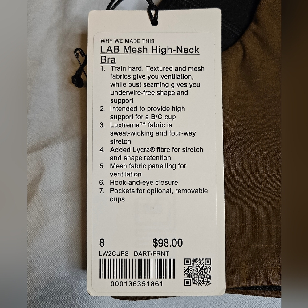 G007. Lululemon Lab Olive Green Bra - Size 8 - Picture 6 of 8